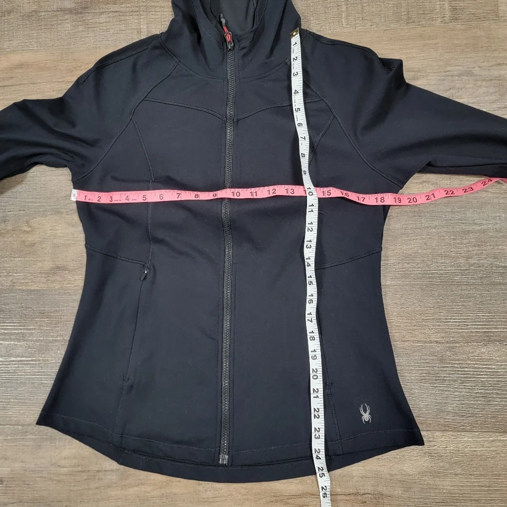 Spyder Active Jacket Womens Medium Black Full Zip Hooded Logo Athleisure Gym - Picture 7 of 12